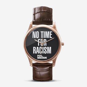 No Time for Racism Watch Black Dial with Brown Leather Band